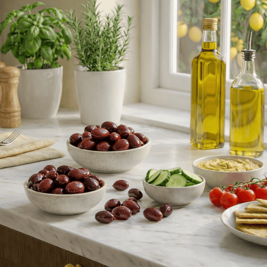 Amfissa Black Olives – hand - picked | Perfect for salads, mezze & Greek dishes (3x250g) - Greek Flavours