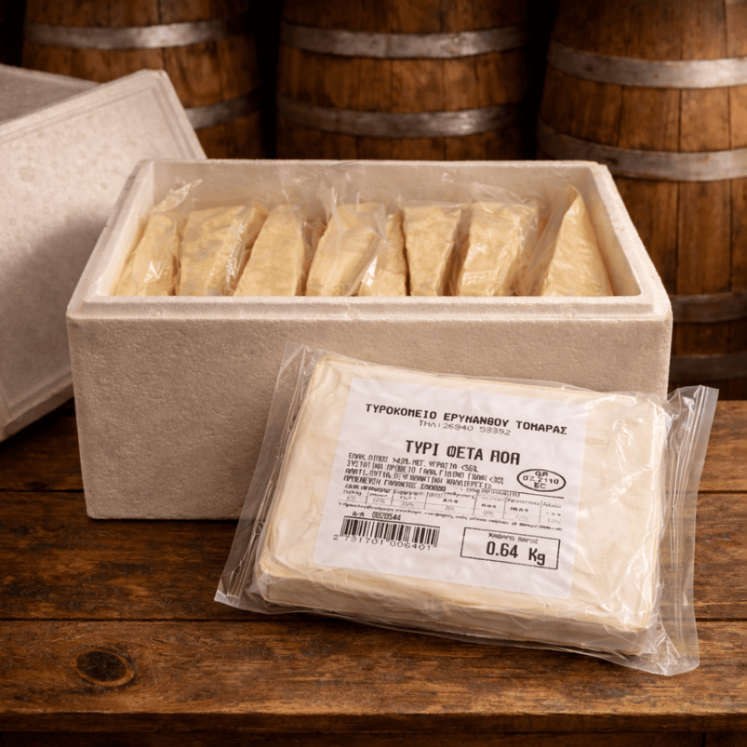 Barrel - Aged Feta PDO “Erymanthos Reserve” – Mountain Arcadia, Wooden Barrel Matured 3 Months, Rich & Authentic (≈500g) - Greek Flavours