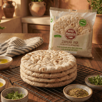 Greek Pita with Sourdough & Natural Fibres – 10 Soft Rounds (16 cm) | Vegan - Friendly - Greek Flavours
