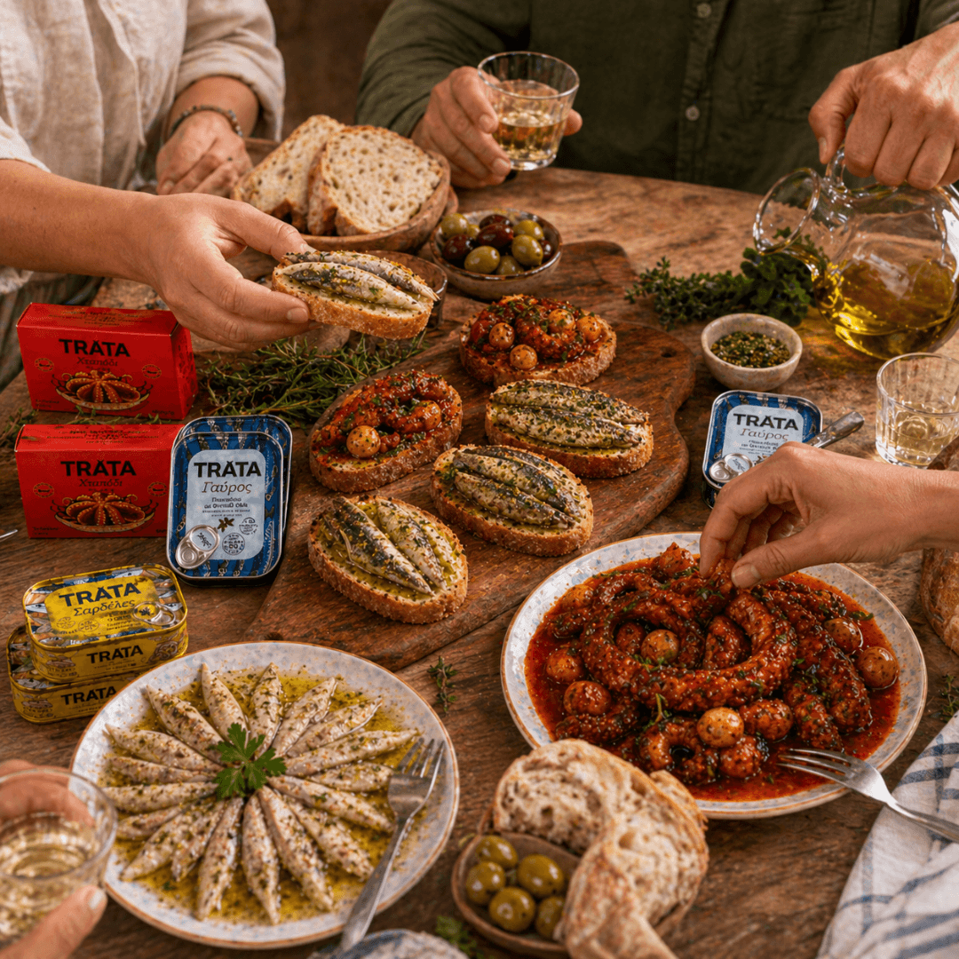 Greek Seafood Meze Selection by Trata – 1.5kg Bulk Bundle (15 Tins) - Greek Flavours