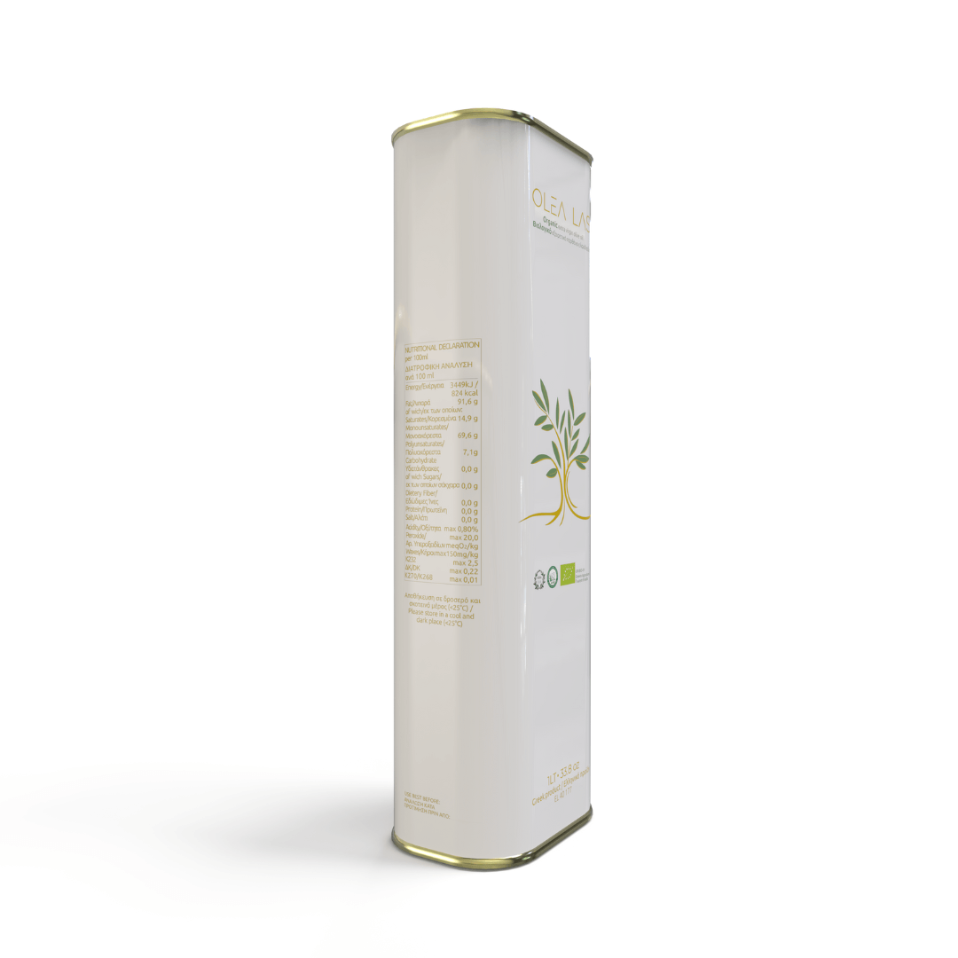 Olea Las – Organic Extra Virgin Olive Oil from Laconia (Koroneiki Monovarietal) – 1000ml Tin - Greek Flavours