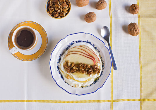 Greek breakfast: yogurt, honey and nuts