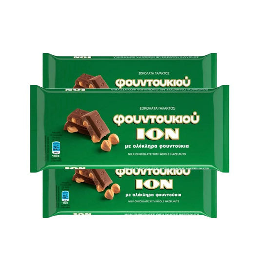 Griechisch-Lebensmittelgeschäft-Griechische-Produkte-Haselnussschokolade-ION-3x200g