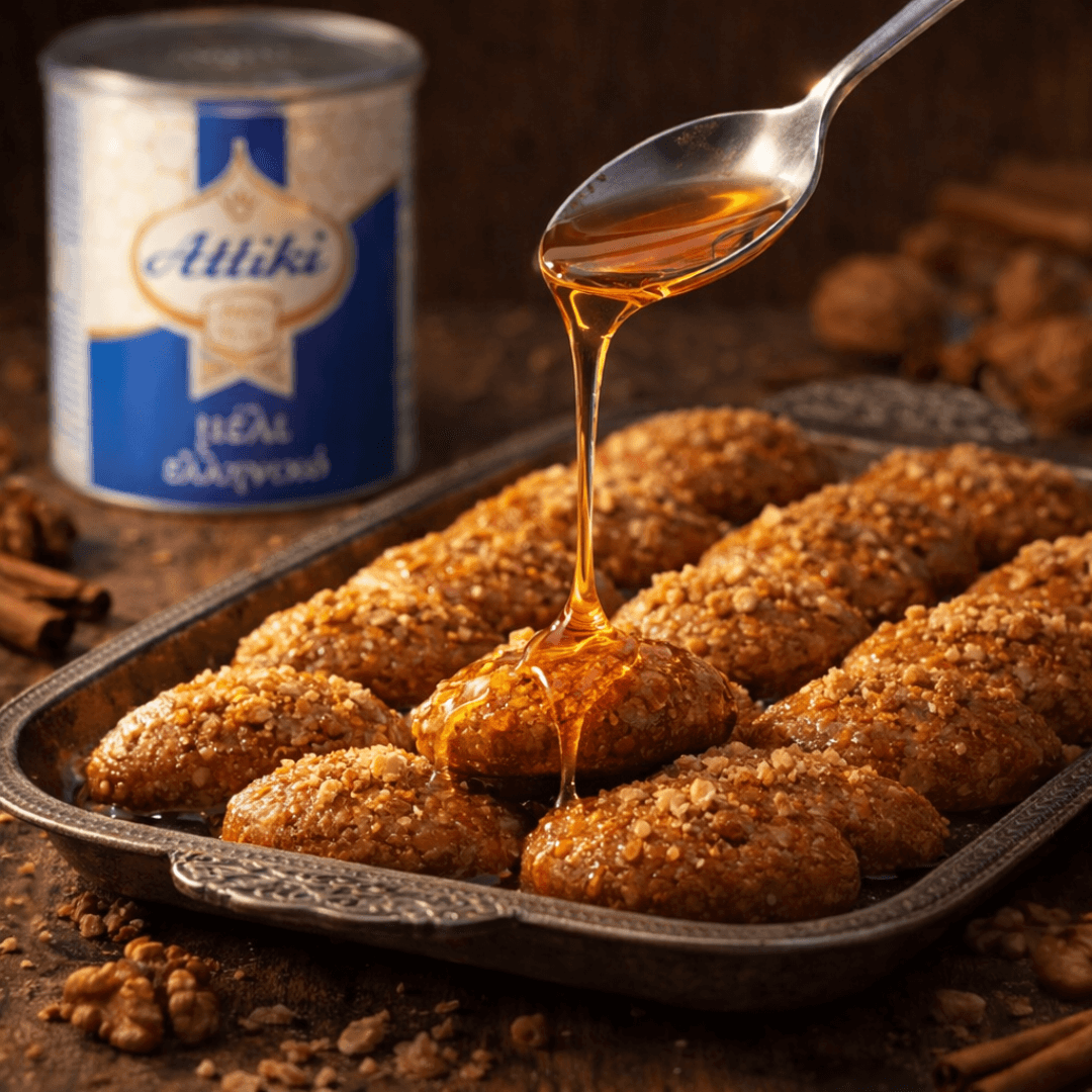 Attiki Greek Honey – the classic since 1928 for yogurt, desserts & breakfast | 1 kg Tin - Greek Flavours