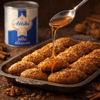 Attiki Greek Honey – the classic since 1928 for yogurt, desserts & breakfast | 1 kg Tin - Greek Flavours
