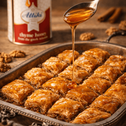Attiki Greek Thyme Honey – bold island aroma for yogurt, tea & baking | 1kg Tin - Greek Flavours