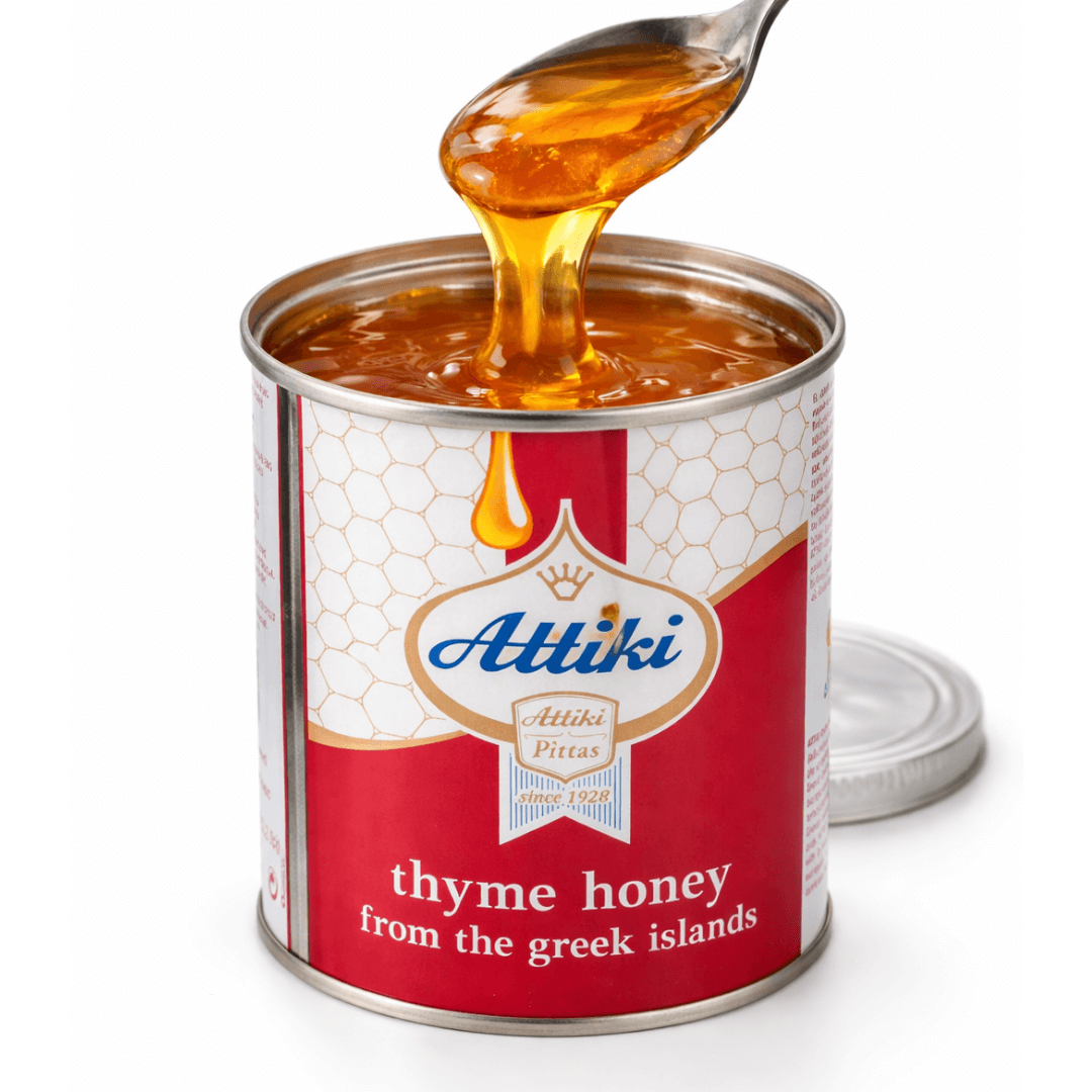 Attiki Greek Thyme Honey – bold island aroma for yogurt, tea & baking | 1kg Tin - Greek Flavours