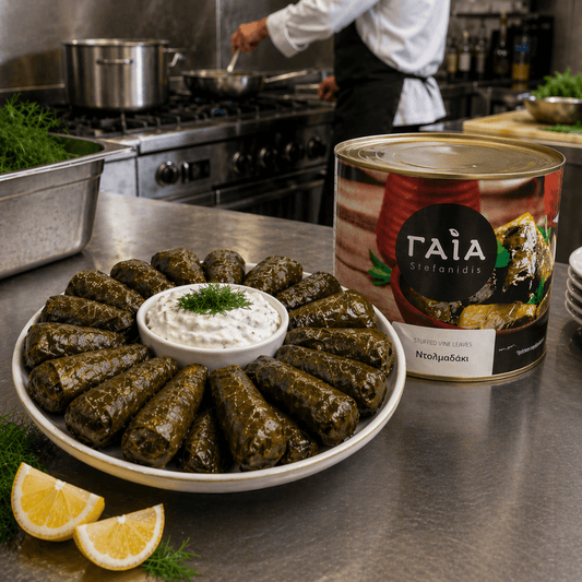 Authentic Greek Dolmadakia: Tender Vine Leaves Stuffed with Rice & Herbs (2kg Bulk Tin – HoReCa Grade) - Greek Flavours