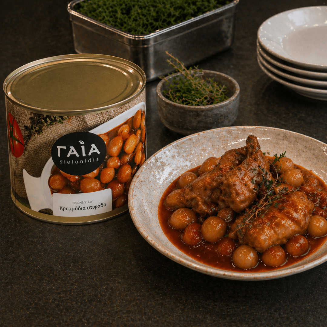 Authentic Greek Stifado Onion Base – Traditional Tomato & Herb Sauce (2kg Professional Tin) - Greek Flavours