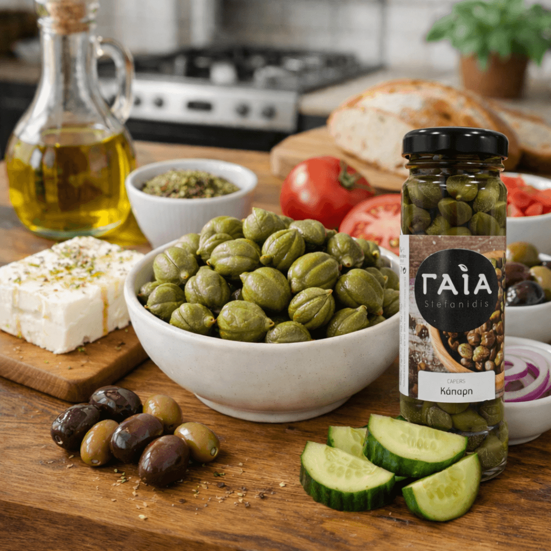 Caper Flowers in Brine & Vinegar – Hand - Picked Mediterranean Capers (105g Jar) - Greek Flavours