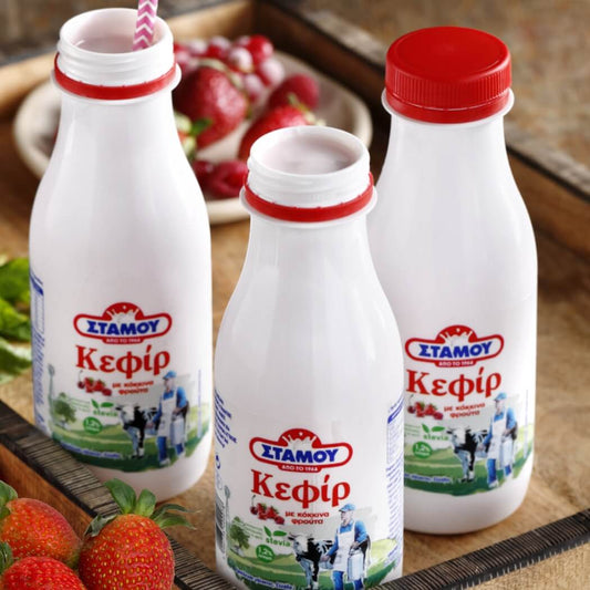 griechische-Produkte-Kuh-Kefir-mit-roten-Frucht-Stamou-4x250ml