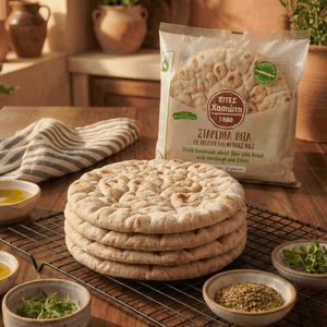 Greek Pita with Sourdough & Natural Fibres – 10 Soft Rounds (16 cm) | Vegan - Friendly - Greek Flavours