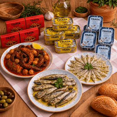 Greek Seafood Meze Selection by Trata – 1.5kg Bulk Bundle (15 Tins) - Greek Flavours