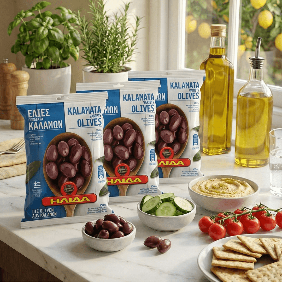 Hand - Picked Kalamata Olives – Authentic Greek Variety (3×250g) - Greek Flavours