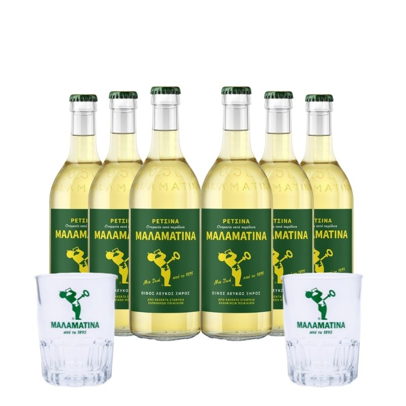 LIMITED EDITION - Malamatina Retsina 6x500ml + 2 glasses, online sale