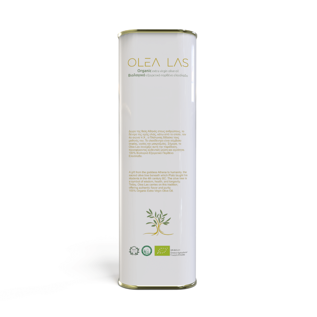 Olea Las – Organic Extra Virgin Olive Oil from Laconia (Koroneiki Monovarietal) – 1000ml Tin - Greek Flavours