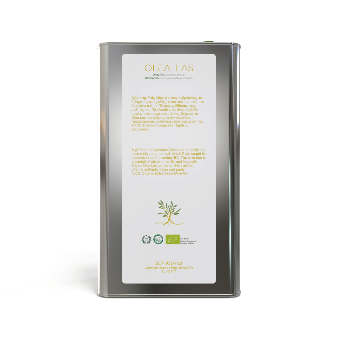 Olea Las Organic Extra Virgin Olive Oil – Koroneiki Monovarietal (3L Tin) - Greek Flavours