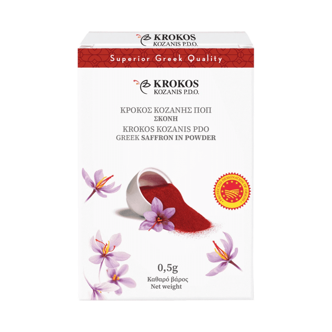 Organic Greek saffron in powder 0,5g | Krokos Kozanis PDO
