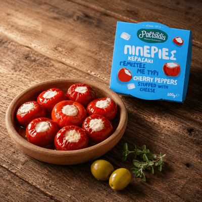 Paltsidis Stuffed Cherry Peppers with Mizithra — A Greek Antipasti Classic (200g) - Greek Flavours