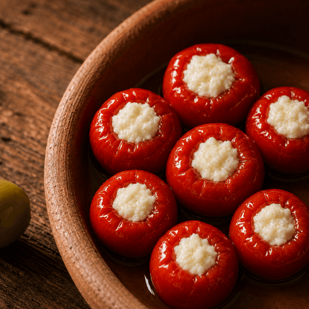 Paltsidis Stuffed Cherry Peppers with Mizithra — A Greek Antipasti Classic (200g) - Greek Flavours