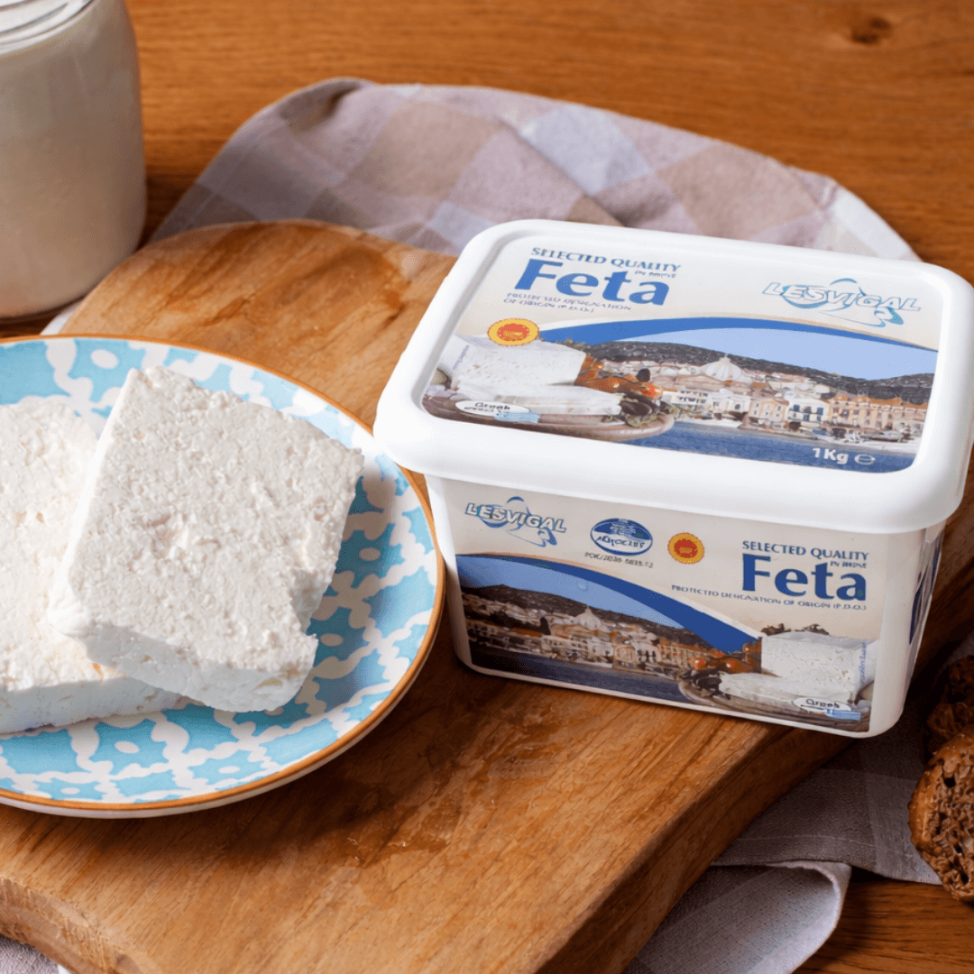 PDO Feta from Lesvos in Brine – Authentic Greek Speciality in 150g Freshness - Sealed Portions (1kg) - Greek Flavours