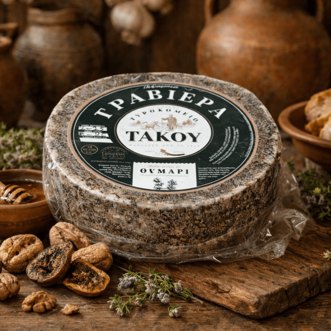 Skyros “Pitharisia” Graviera Reserve Aged 12 Months – Terracotta Jar - Affined with Wild Thyme (~2.4kg) - Greek Flavours