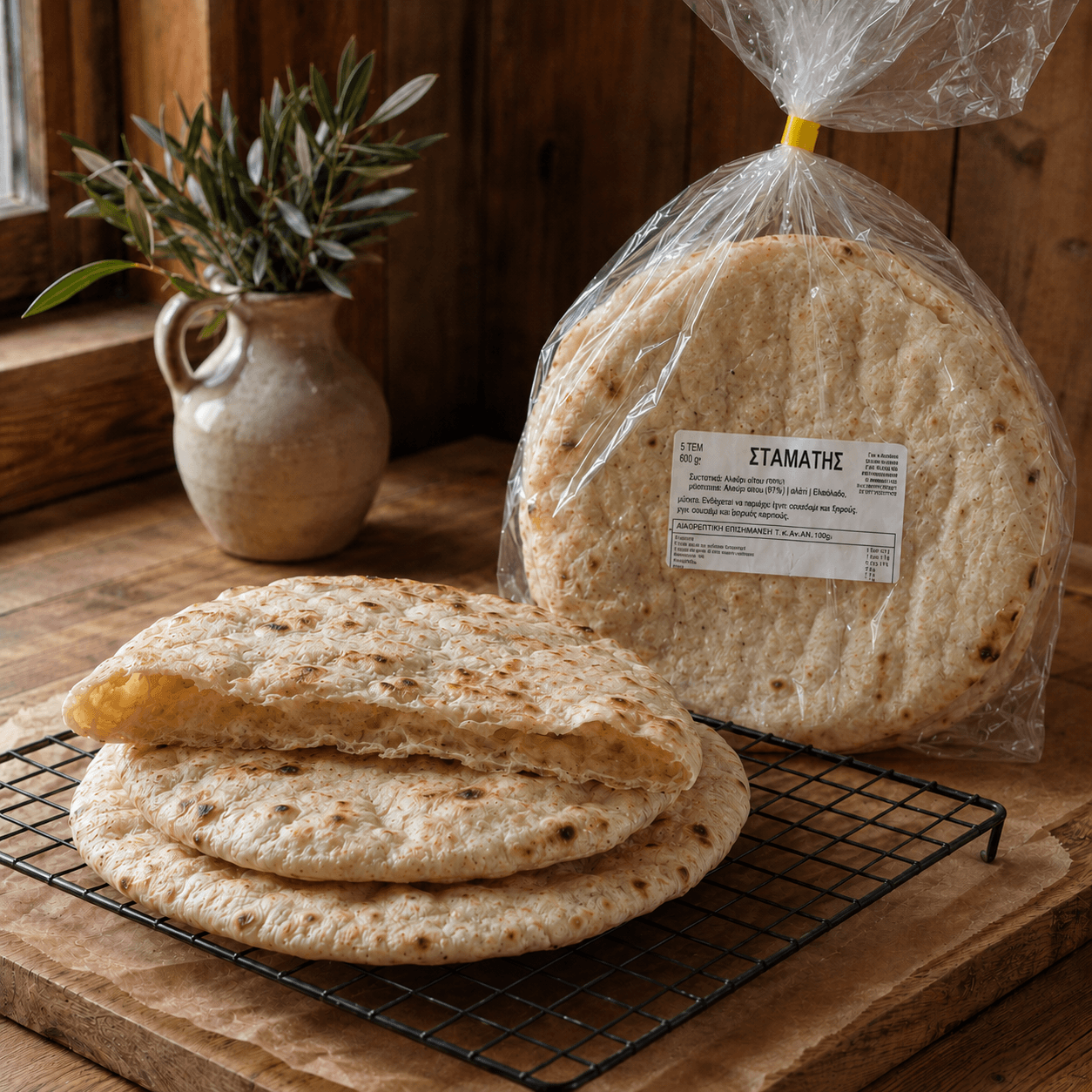 Stamatis Hand - Torn Greek Wheat Pita — Athens Street - Food Standard (5 × 24 cm) - Greek Flavours