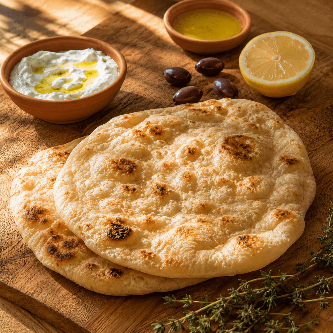 Stamatis Hand-Torn Greek Wheat Pita — Athens Street-Food Standard (5 × 24 cm) - Greek Flavours