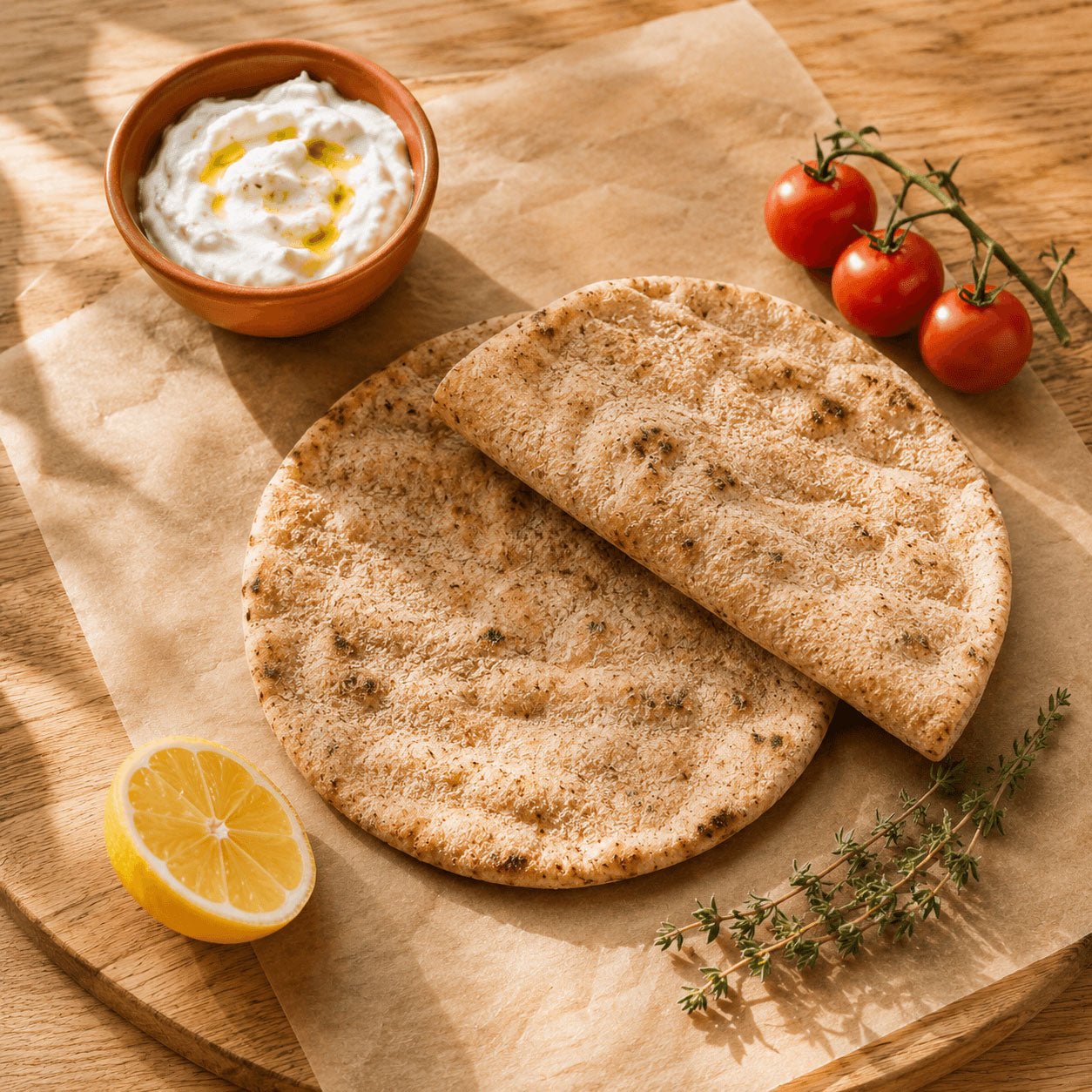 Stamatis Wholemeal Pita Bread — Hand - Stretched from Athens (18 cm, 10 Rounds) - Greek Flavours