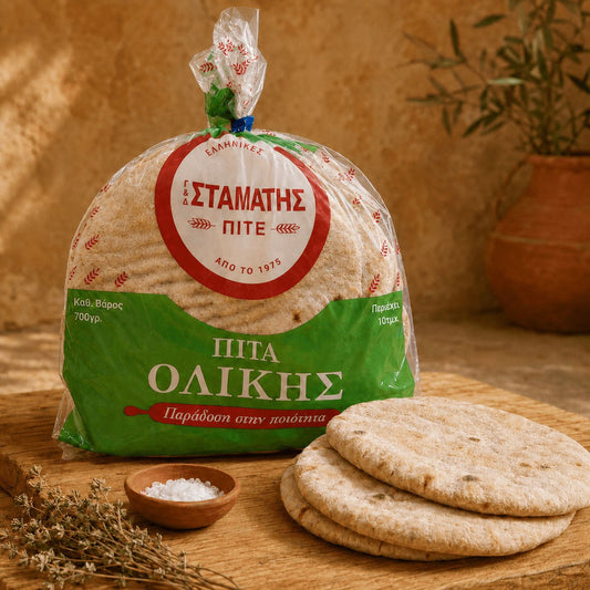 Stamatis Wholemeal Pita Bread — Hand - Stretched from Athens (18 cm, 10 Rounds) - Greek Flavours