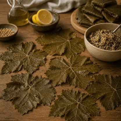 Tender Vine Leaves for Dolmadakia – Hand - Picked Spring Harvest in Brine (450g) - Greek Flavours
