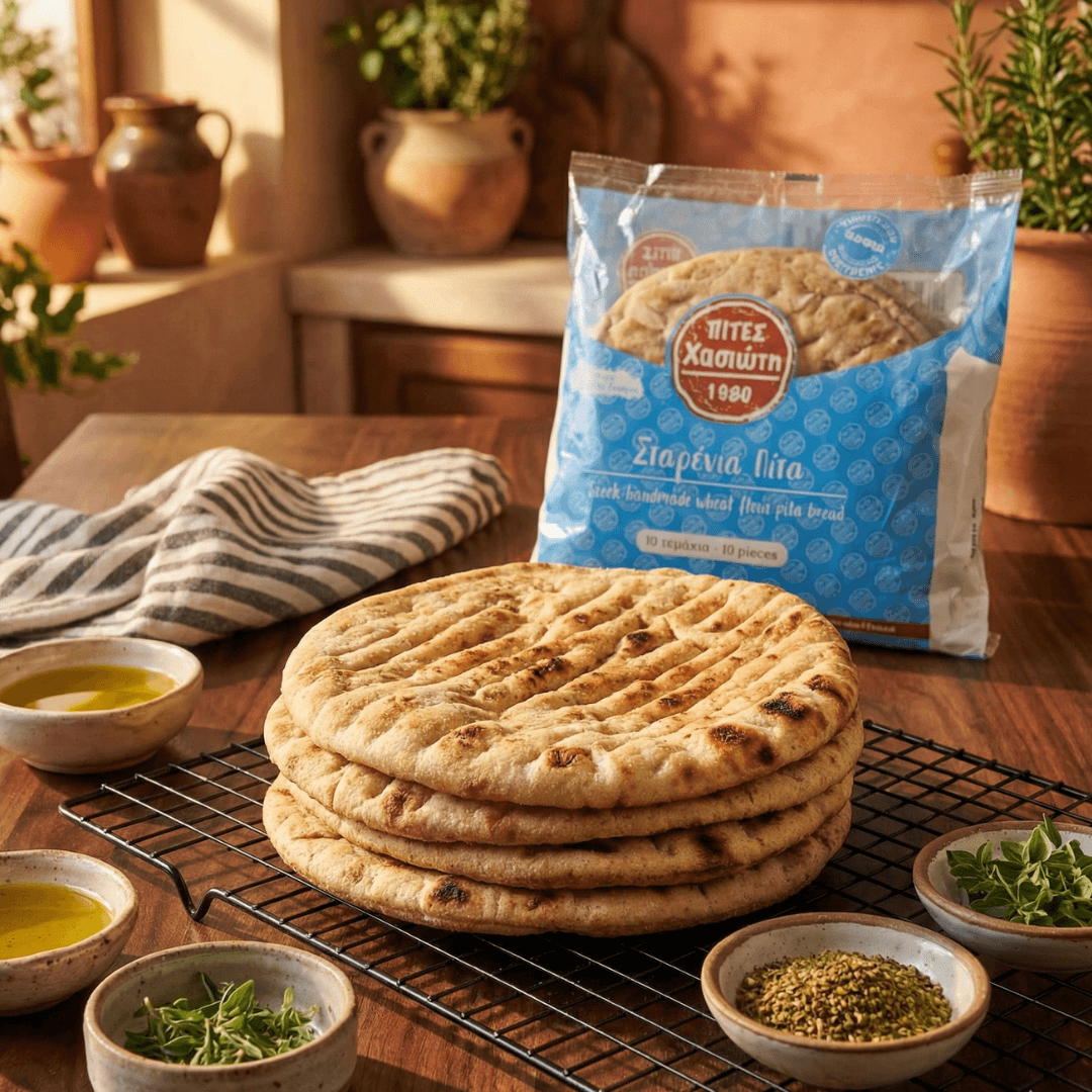 Traditional Greek Wheat Pita Bread – 10 Soft Rounds (16 cm) | 100% Vegan - Friendly - Greek Flavours