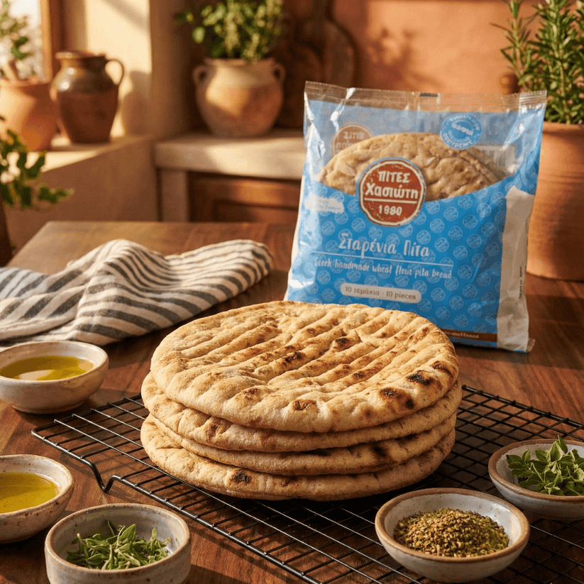 Traditional Greek Wheat Pita Bread – Vegan 10 Soft Rounds (16 cm)