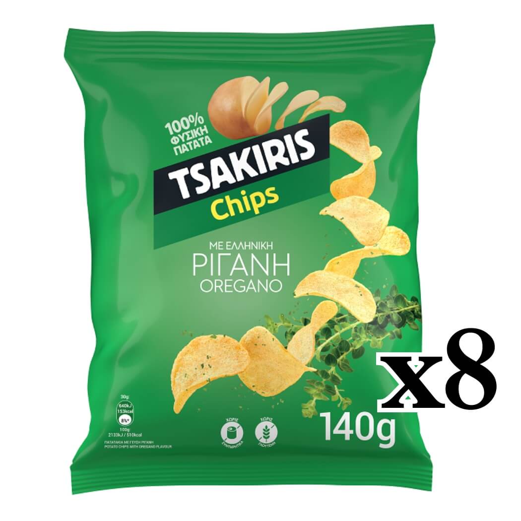 Tsakiris Chips with Oregano - 8x140g, online sales Greek products