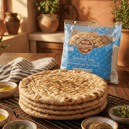 Wheat Giant Pita Bread (suitable for Vegan diet) - 6pcs x 21cm - Greek Flavours