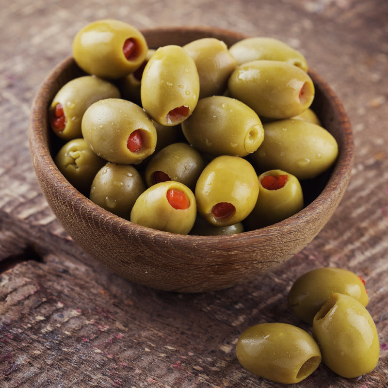 Organic green olives with red pepper - 300g